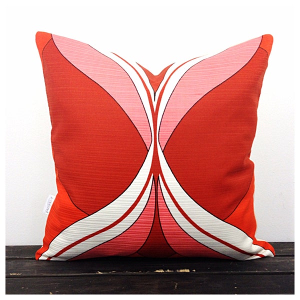 Funky Vintage 1970s Red & Pink Fabric Cushion Cover, Retro Throw Pillow