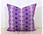 Cushion Cover 1970s Vintage Purple Fabric 16" x 16" Retro Pillow Cover