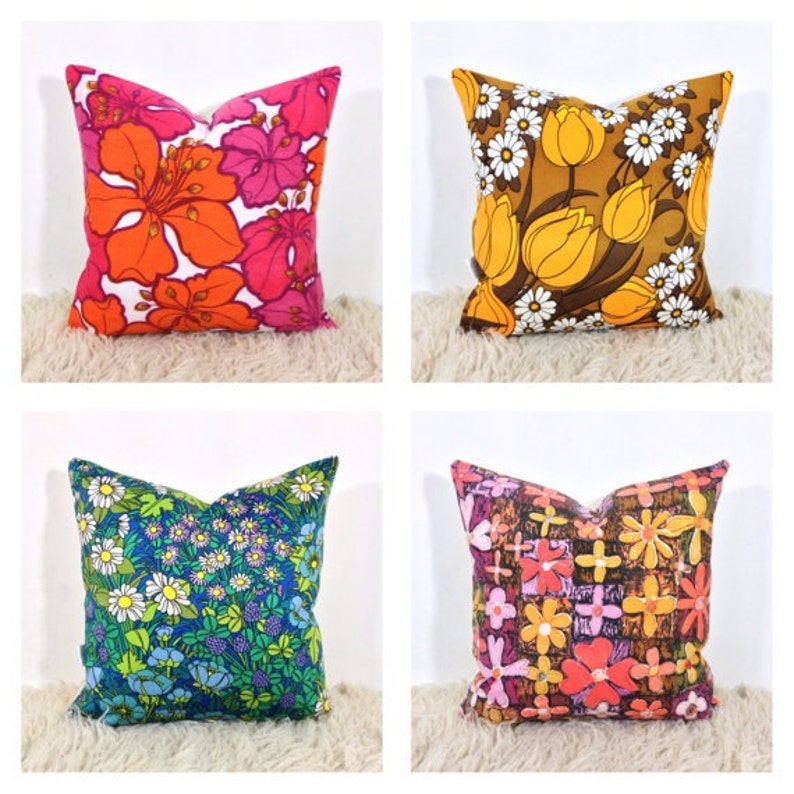 Cushion Cover 1970s Vintage Fabric 16 x 16 Retro Etsy