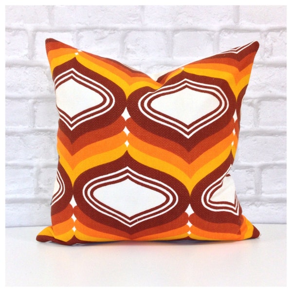 Groovy Cushion Cover Vintage Retro 70s Psychedelic Orange Fabric Kitsch