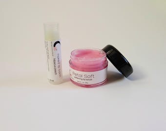 Petal Ritual | Lip Scrub + Lip Balm Set | Strawberry Sugar Lip Scrub & Nourishing Lip Balm Duo | Soft, Smooth, Kissable Lips