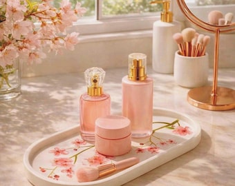 Cherry Blossom eco resin Trinket Tray | Pink Floral Jewelry Dish, Vanity Organizer