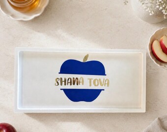 Shana Tova Apple Resin Tray | Rosh Hashanah Serving Dish, Modern Judaica
