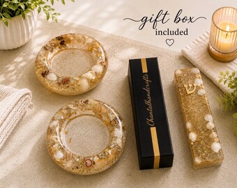 Resin Gold Mezuzah Case with Gold Shin | Handmade Resin Mezuzah | Coastal Judaica Gift | Jewish Housewarming Gift | Gift box included