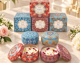 Christmas Tin Candle Favors, Personalized Scented Gift with gift box.