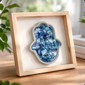 Handmade Square wood shadow box picture frame  with hamsa accent 8x8x2 inch.
