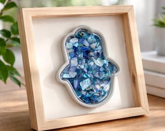 Handmade Square wood shadow box picture frame  with hamsa accent 8x8x2 inch.