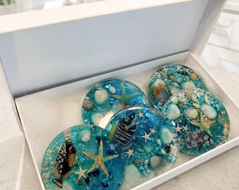 Ocean wave Resin Coasters Set | Handmade Resin beach Coasters | Beach resin Coasters, ocean Beach Decor housewarming Gift set of 1, 2 , 4