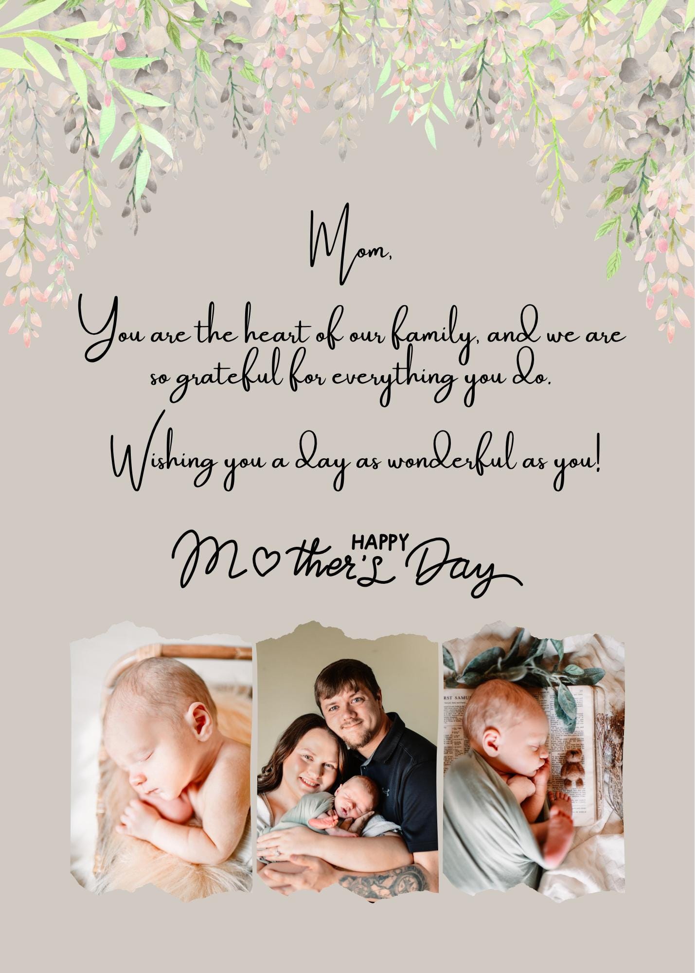 Editable Mother's Day Photo Card – Floral Canva Template (5x7 Instant ...