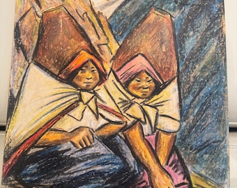Original pastel painting by the 20th-century Ecuadorian artist Arturo Nieto