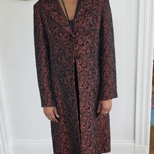 Vintage Adrianna Pall Brokat Duster Mantel | Kupfer Schwarz Strukturierte Perlen Abend Jacke