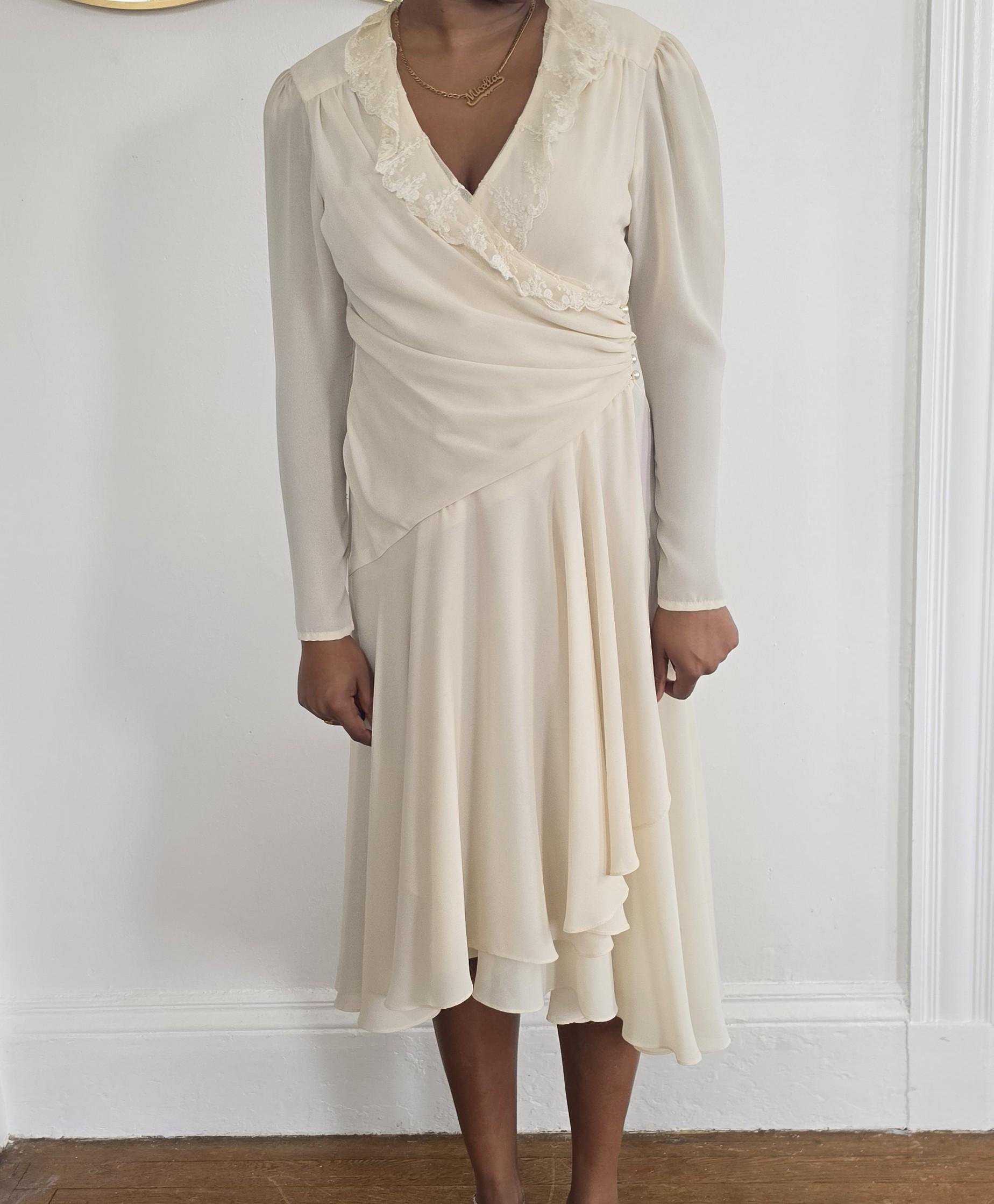 chinese dress ladies Esmeralda Lace-Trim Pintucked Poplin Midaxi Dress in Ivory