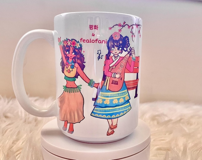평화 & Fealofani (AAPI) Orginal Art Coffee Mug 15 oz