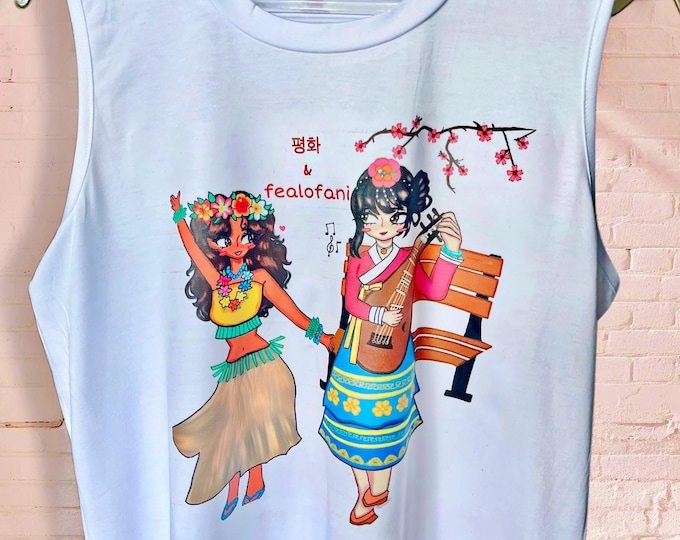 평화 & Fealofani (AAPI) Original Art Sleeveless Tunic Top Size XL