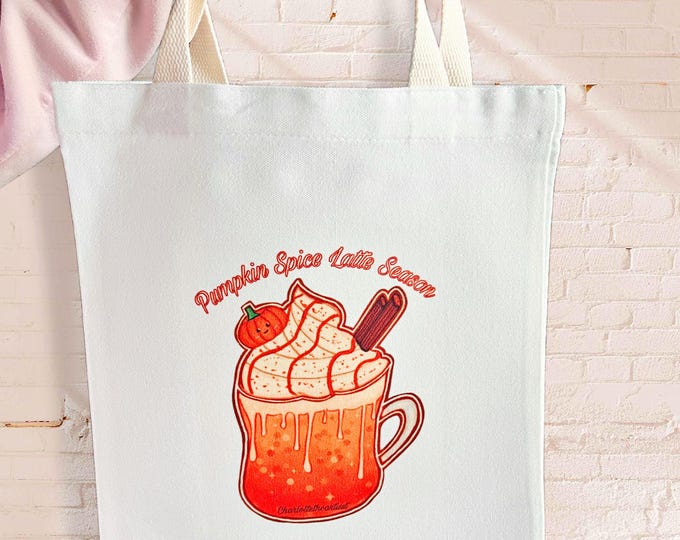 Pumpkin Spice Latte Season Original Art Tote Bag – Fall Aesthetic Canvas Tote – Youth Artist Charlotte