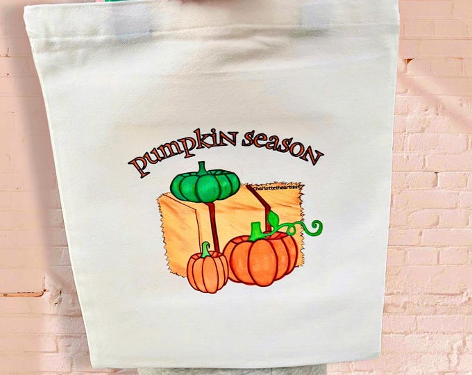 Pumpkin Season Original Art Tote Bag – Fall Aesthetic Canvas Tote – Youth Artist Charlotte Autumn Accessory