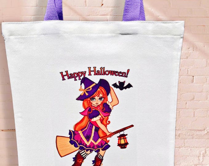 Happy Halloween Wendy the Lantern Witch Tote Bag – Original Art – Youth Artist Charlotte – Fall Witch Gift