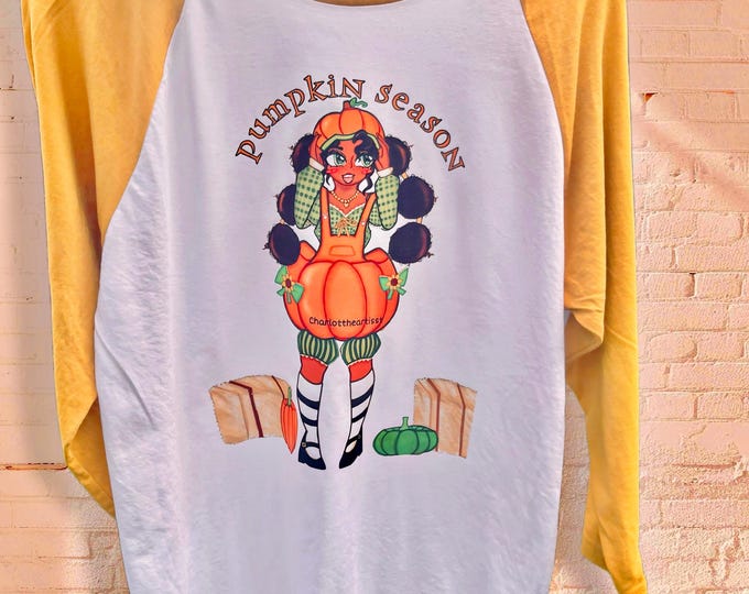 Pumpkin Season Raglan Tee – Youth Artist Fall Art Apparel (Medium)