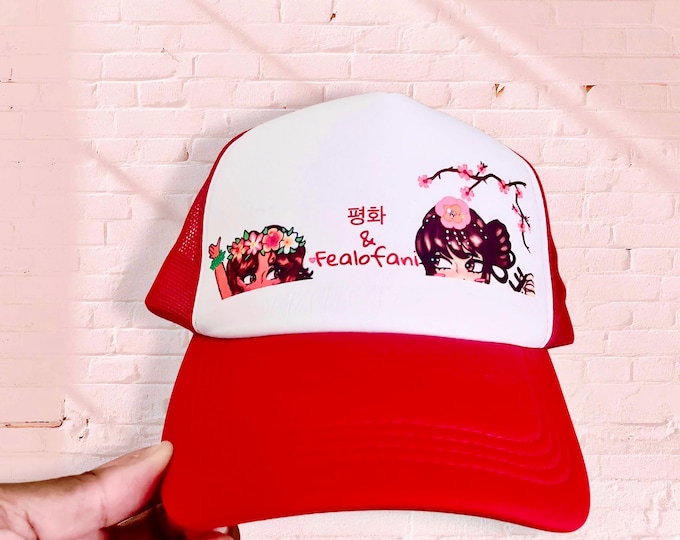 평화 & Fealofani (AAPI) Cropped Eyes Original Art Trucker SnapBack Mesh Cap