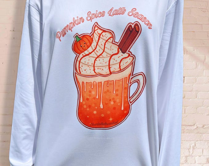 Pumpkin Spice Latte Season Original Art Long Sleeve – Fall Aesthetic Shirt – Youth Artist Charlotte (Unisex Medium)