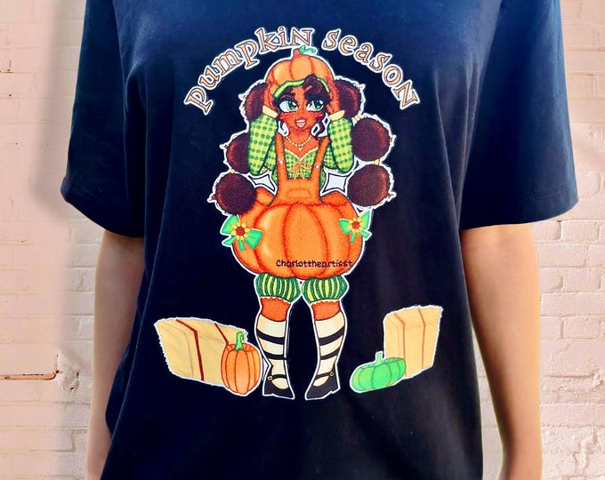 Pumpkin Season Original Art T‑Shirt – Penelope Pumpkin Fall Graphic Tee – Youth Artist Charlotte (Unisex Mediu