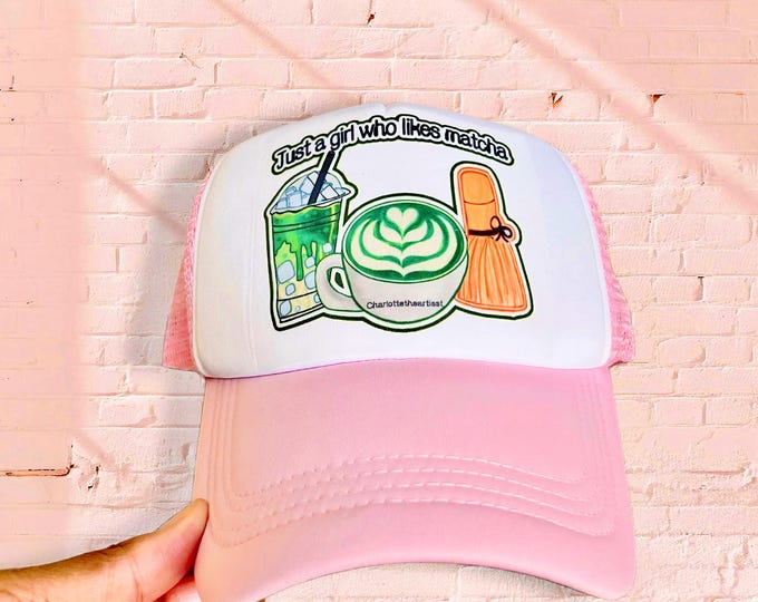 Just A Girl Who Likes Matcha Original Art Trucker SnapBack Mesh Cap