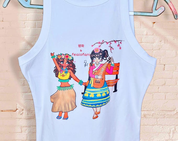 평화 & Fealofani (AAPI) Original Art Sleeveless Cutaway Tank Women Size Small