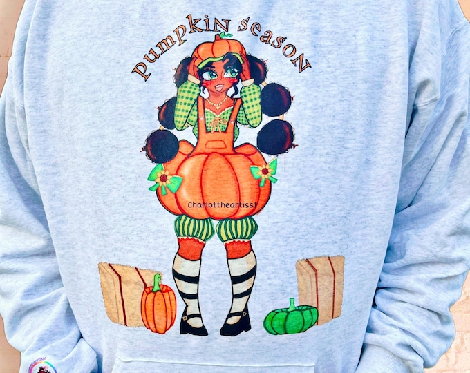Pumpkin Season Original Art Hoodie – Penelope Pumpkin Fall Sweatshirt – Youth Artist Charlotte (Unisex XL)