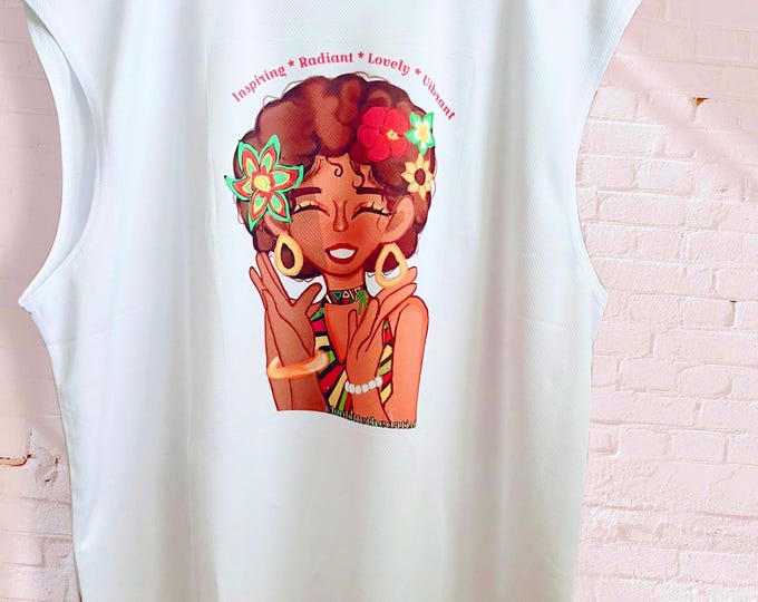 Malaika Original Art Sleeveless Workout Shirt Size Large Unisex