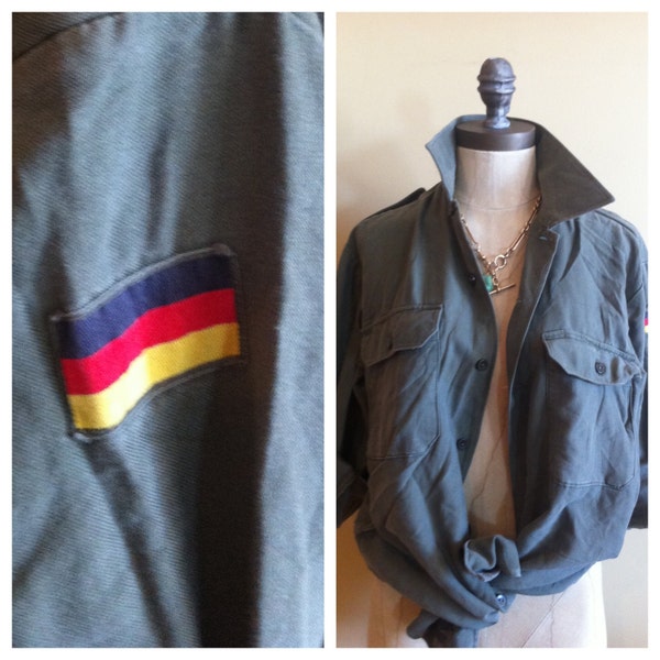Vintage West German military army shirt olive drab. Grunge punk camo style