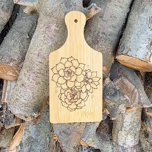 Wood Burned Succulent Charcuterie Board | Handmade Serving Board | Pyrography Wood Art | Western Kitchen Decor
