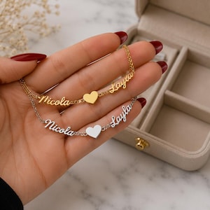 Personalized Name Bracelet, Custom Double Name Bracelet with Heart, Couple Bracelet