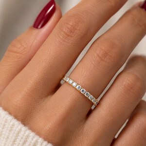 Moissanite Half Eternity Ring, 925 Sterling Silver 18K Gold Plated Band, Dainty Stackable Wedding Ring, Minimalist Ring for Women