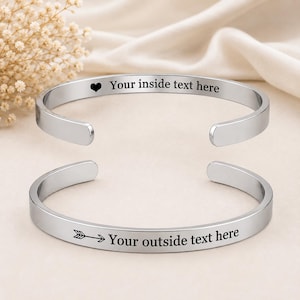 Bracciale rigido personalizzato con incisione, bracciale personalizzato interno/esterno, bracciale rigido in acciaio inossidabile, regalo per lui/lei, gioielli minimalisti