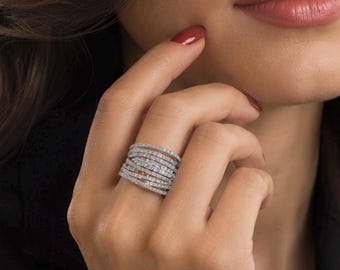 Luxury Multi Band Crystal Ring, Statement CZ Ring, Diamond Look Cocktail Ring