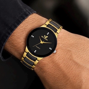 black and gold dress watch content-model:natalie tone stainless steel warmly Color:Musk Sleeveless Embellished Crepe And
