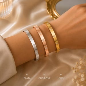 Minimalist Bangle Bracelet, Gold Silver Rose Gold Bracelet, Stainless Steel Cuff, CZ Bracelet, Stackable Jewelry Gift for Her