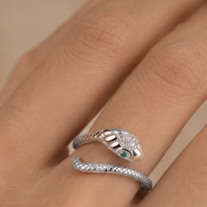 Silver Snake Ring Adjustable Serpent Ring Cubic Zirconia Statement Ring Minimalist Jewelry Gift for Her Gothic Boho Ring
