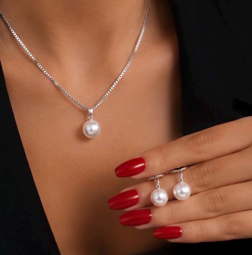Gold Pearl Jewelry Set, Pearl Necklace and Earrings, Elegant Gift for…