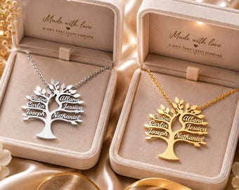 Collana personalizzata con albero genealogico, collana con nome personalizzato, gioiello Albero della Vita, regalo per mamma e nonna, regalo ricordo di famiglia