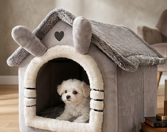 Cozy Foldable Dog Cat House Bed, Washable Puppy Kennel Indoor Nest