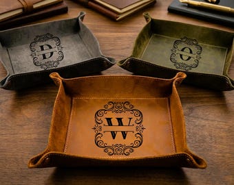 Engraved Leather Catchall Tray, Christian Gift for Men, Bible Verse Valet Tray, Religious Desk Organizer, Personalized Leather Tray
