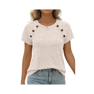 Women's Business Casual Short Sleeve Blouse Crew Neck Work Tunic Spring Top 2026