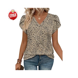 Womens Petal Sleeve V Neck Tops Dressy Casual Summer Blouse Work Office Shirt 2026