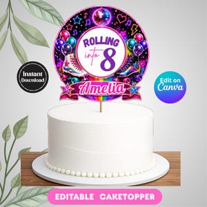 Roller Skating Cake Topper Template, Editable Skate Party Cake Decoration, Retro Skate Birthday Cake Topper, Canva Template DIGITAL DOWNLOAD