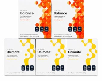 Unicity Balance & Unimate Bundle 5 Boxes | 2 Balance Boxes And 3 Unimate Boxes | Orange Lemon Flavor Drink Mix Sachets
