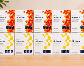 Unicity Balance & Unimate Mega Bundle | 5 Balance Boxes + 5 Unimate Boxes | Orange and Lemon Flavor Drink Mix | 30 Stick Packs Per Box