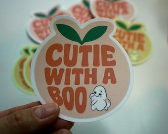 Cutie with a BOO Ghost Sticker | Funny Cute Ghost Butt Vinyl Decal | Spooky Halloween Sticker | Matte or Glow in the Dark | Laptop stickers