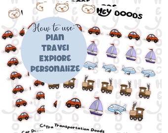 Transportation Sticker Sheet- Cars, Trains, Boats & Airplanes| Mixed Vehicles or All-Car Option