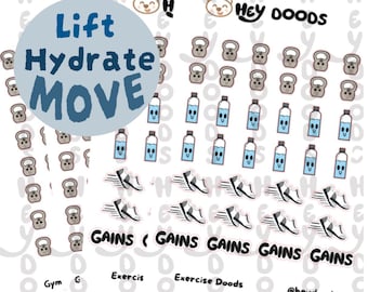 Workout Sticker Sheet| Fitness Planner Stickers| Kettlebell, Water Bottle & Running Shoe Stickers| Gym Journal
